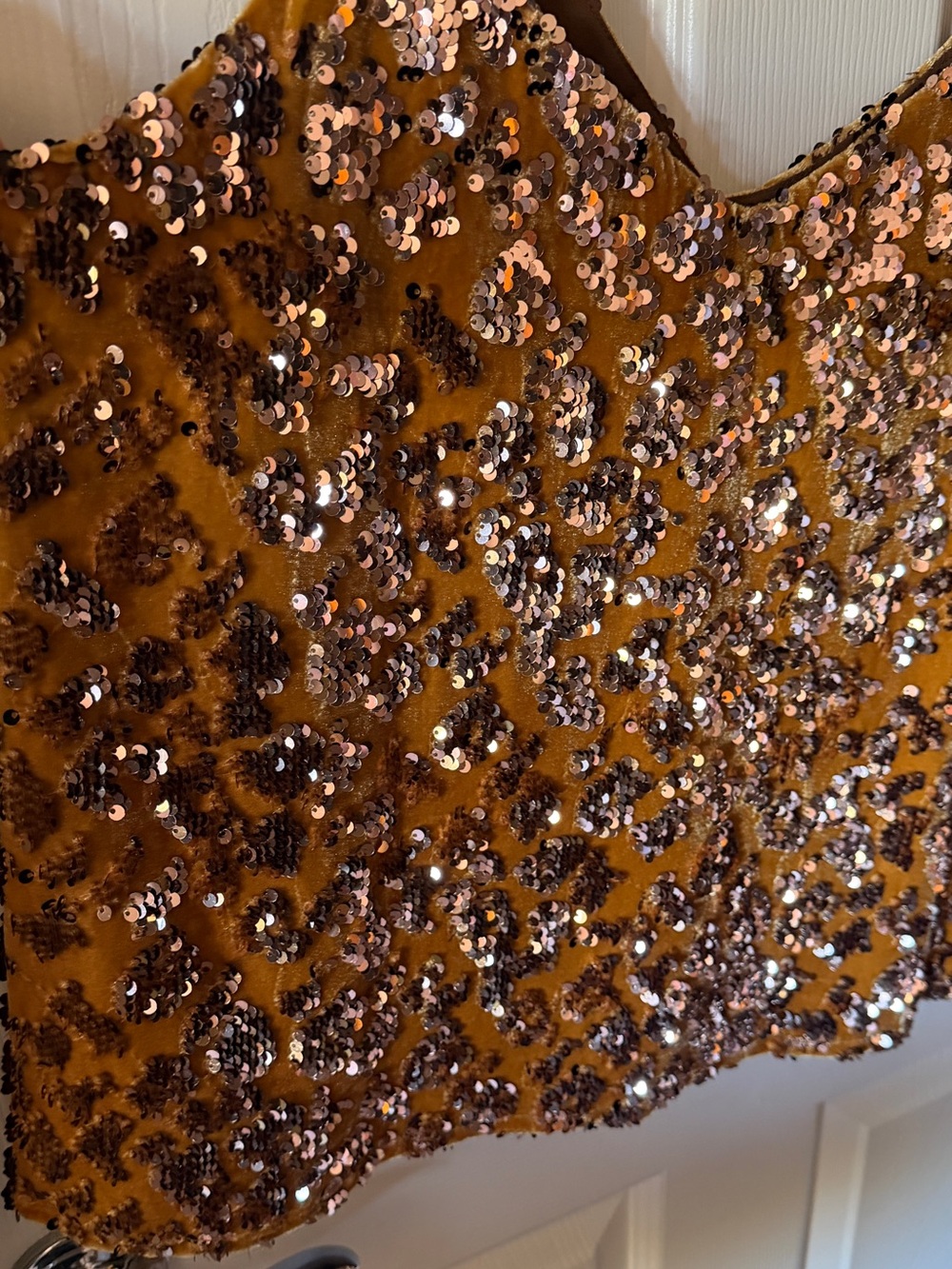 ♥️ RO + DE Sequin Leopard Print Cami Tank Top - Mustard ANTHROPOLOGIE SEQUIN - Picture 6 of 16